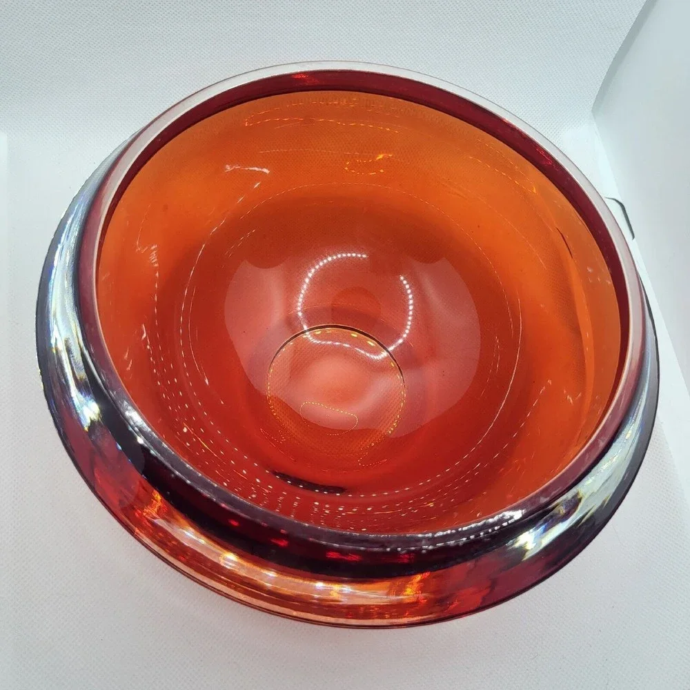 Vintage MCM Teleflora Red Burnt Orange Glass Bowl Heavy